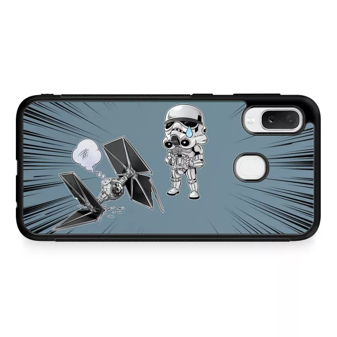 Funda para Samsung Galaxy A20e Parodia Star Wars Caricatura SD de Stormtrooper y su TIE Fighter Mini Drone