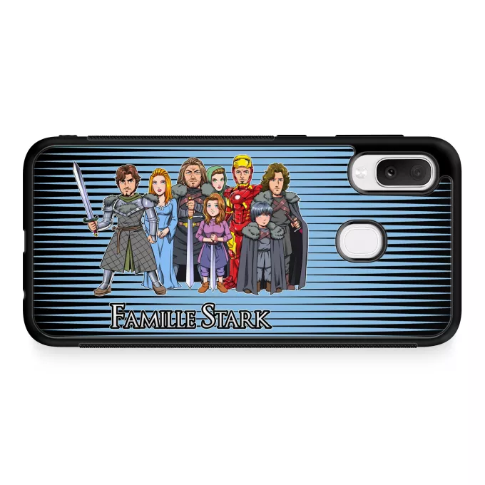 Coque pour téléphone portable Samsung Galaxy A20e Parodie Game of Thrones The Stark Family (Avec Robert Downey Jr dans le rôle de Tony) - Eddard, Catelyn, Robb, Sansa, Arya, Brian, Rickon, Tony Stark (Robert Downey Jr dans le rôle de Tony)
