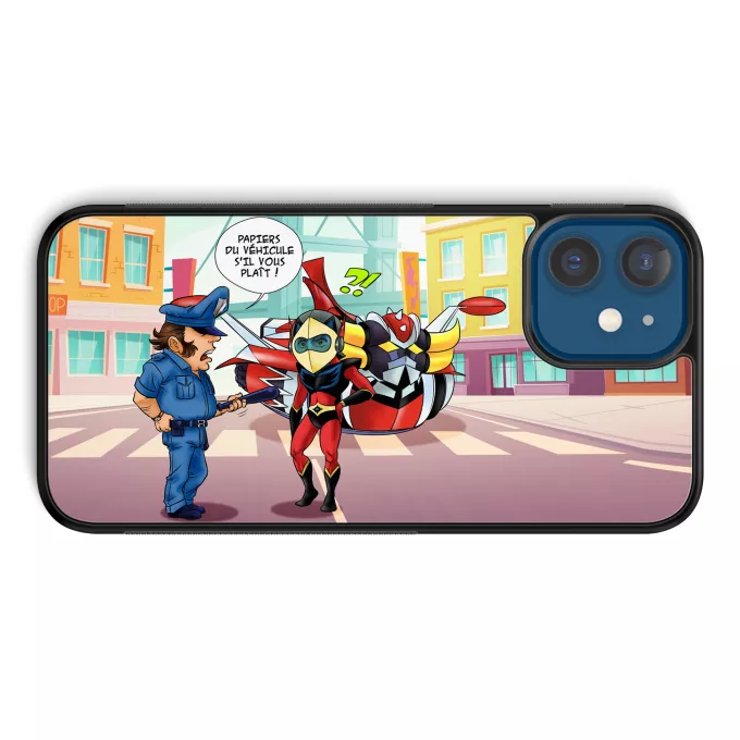 Coque pour téléphone portable iPhone 12 et iPhone 12 Pro (6.1) Parodie Goldorak Papiers du véhicule s'il vous plaît ! - Actarus