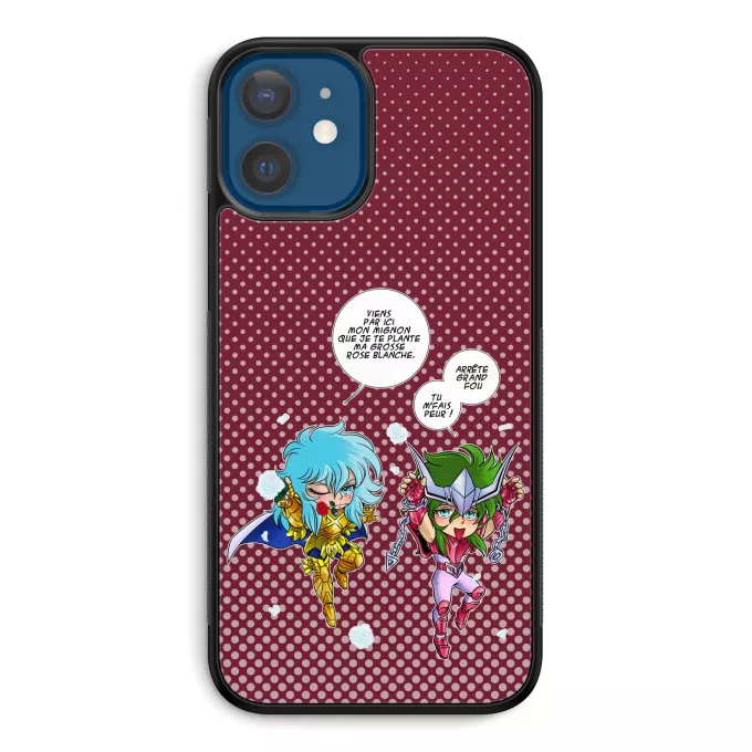 Coque pour téléphone portable iPhone 12 et iPhone 12 Pro (6.1) Parodie Saint Seiya Attends que je t'attrape !! - Shun d'Andromède, Aphrodite chevalier d'or des Poissons
