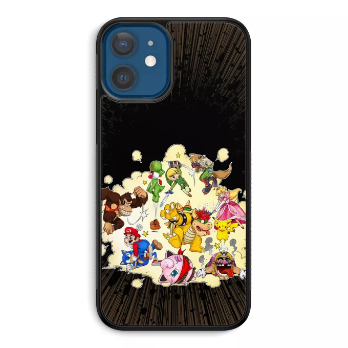 Fodral för iPhone 12 et iPhone 12 Pro (6.1) Parodi Super Smash Bros Mario, Link, Fox, Bowser, Pikachu och Wario