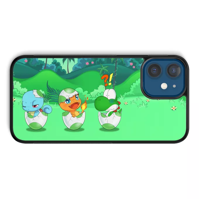Fodral för iPhone 12 et iPhone 12 Pro (6.1) Parodi Pokémon Charmander, Squirtle och Yoshi