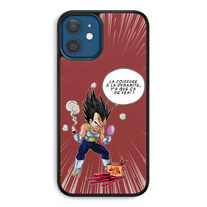 Coque pour téléphone portable iPhone 12 et iPhone 12 Pro (6.1) Parodie Dragon Ball Z - DBZ Astuce pour se coiffer le matin ! - Végéta