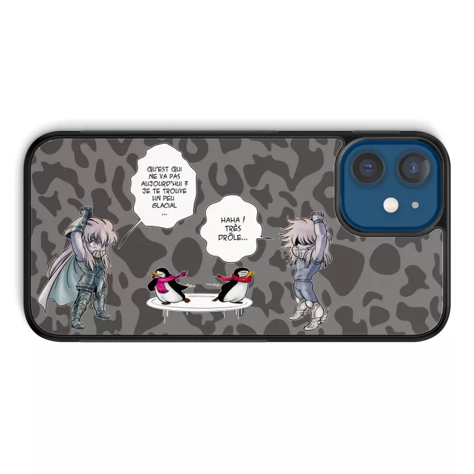 Coque pour téléphone portable iPhone 12 et iPhone 12 Pro (6.1) Parodie Saint Seiya Des Relations glaciales entre un Maître et son élève ! - Camus chevalier d'or du Verseau, Hyoga du Cygne