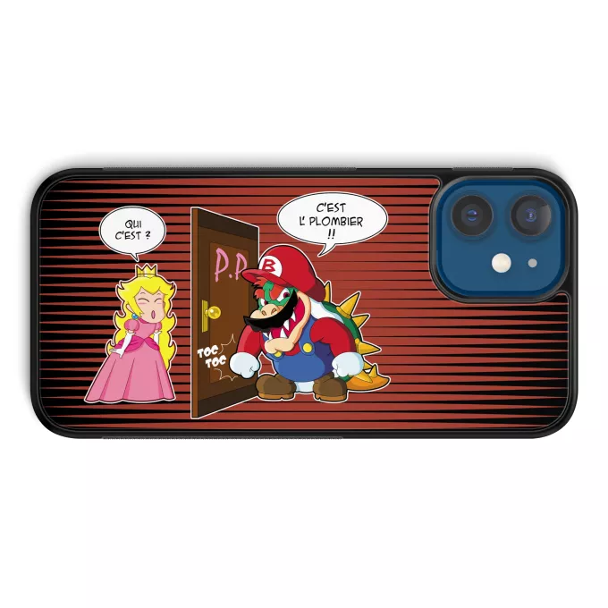Coque pour téléphone portable iPhone 12 et iPhone 12 Pro (6.1) Parodie Super Mario C'est l'plombier ! - Bowser, Princesse Peach