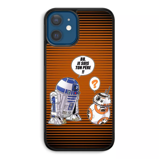 Coque pour téléphone portable iPhone 12 et iPhone 12 Pro (6.1) Parodie Star Wars BB, je suis ton père (SD Edition) - R2-D2, BB-8