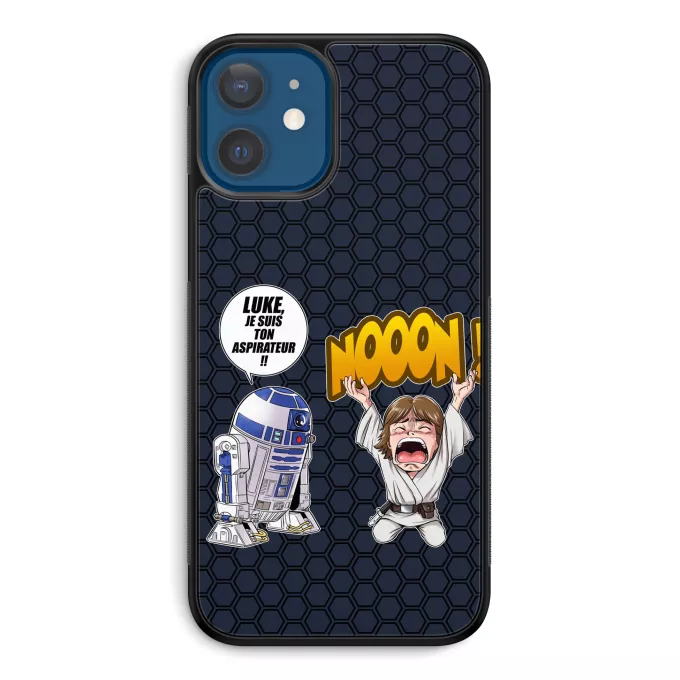 Coque pour téléphone portable iPhone 12 et iPhone 12 Pro (6.1) Parodie Star Wars Luke Life Episode V : un robot...ménager !! - Luke Skywalker, R2-D2