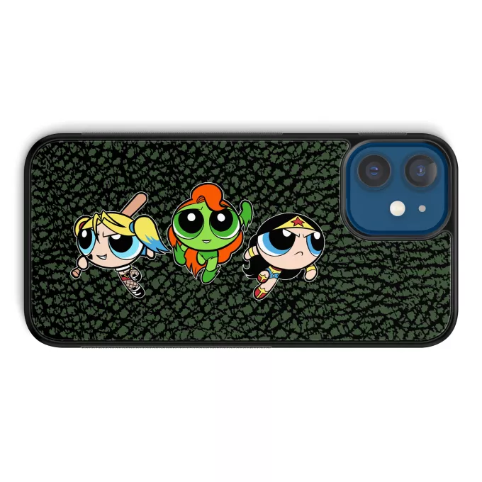 iPhone 12 et iPhone 12 Pro (6.1) Handyhülle Parodie auf Batman Bubbles, Buttercup und Blossom aka Harley Quinn, Wonder Woman and Poison Ivy