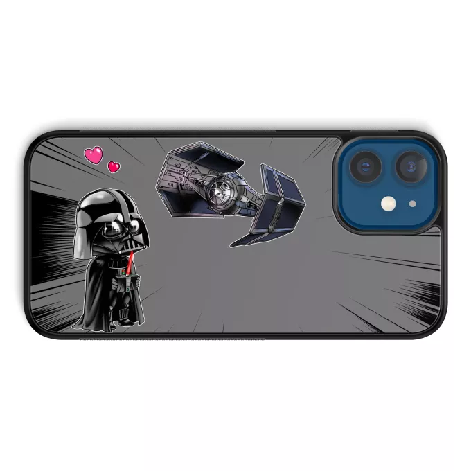 Fodral för iPhone 12 et iPhone 12 Pro (6.1) Parodi Stjärnornas krig Tecknad SD Darth Vader och TIE Fighter Mini Drone