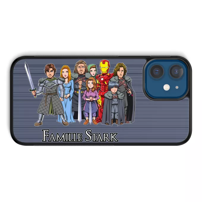 Coque pour téléphone portable iPhone 12 et iPhone 12 Pro (6.1) Parodie Iron Man La Famille Stark au complet ! - Eddard, Catelyn, Robb, Sansa, Arya, Brian, Rickon, Tony Stark