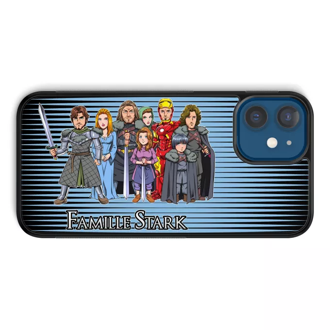 Coque pour téléphone portable iPhone 12 et iPhone 12 Pro (6.1) Parodie Game of Thrones The Stark Family (Avec Robert Downey Jr dans le rôle de Tony) - Eddard, Catelyn, Robb, Sansa, Arya, Brian, Rickon, Tony Stark (Robert Downey Jr dans le rôle de Tony)