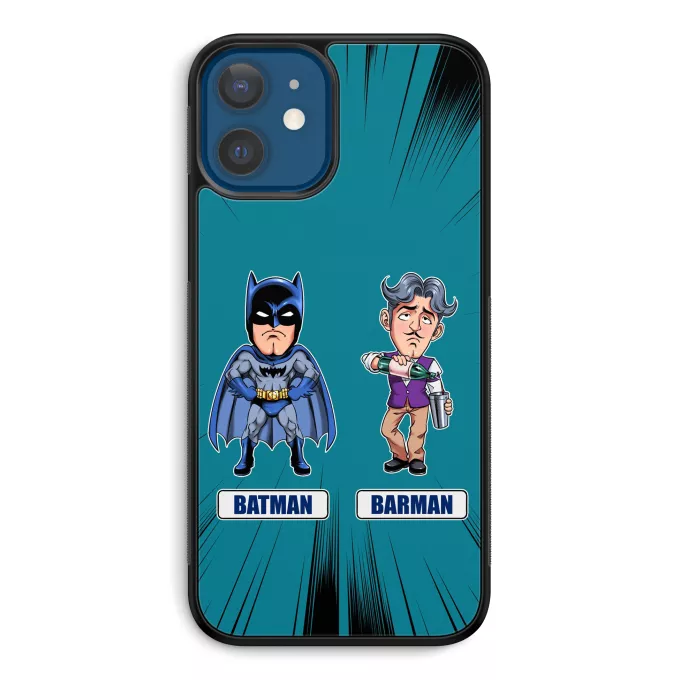 Coque pour téléphone portable iPhone 12 et iPhone 12 Pro (6.1) Parodie Batman Les 2 Super-Héros de la Nuit !! - Barman