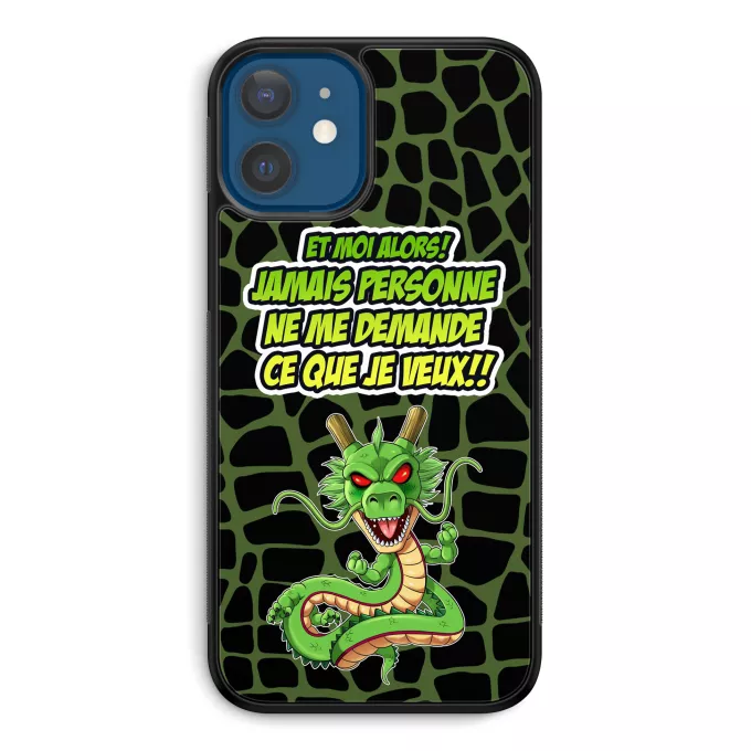 Coque pour téléphone portable iPhone 12 et iPhone 12 Pro (6.1) Parodie Dragon Ball Z - DBZ Jamais personne me demande ce que je veux - Shenron