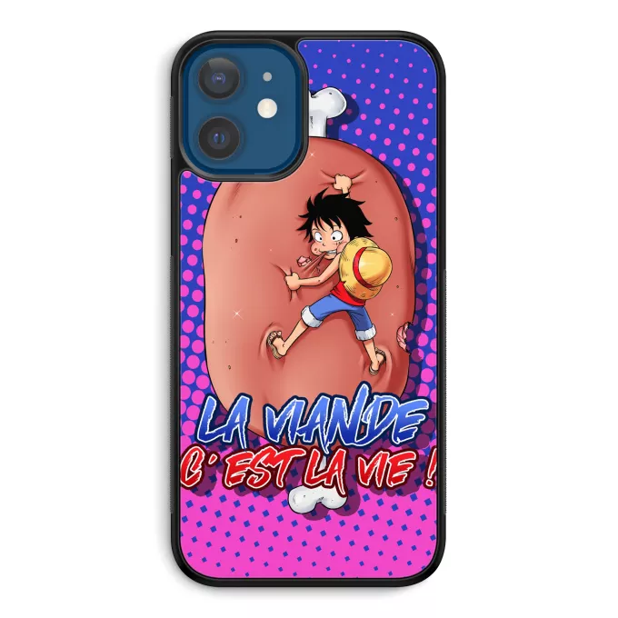 Coque pour téléphone portable iPhone 12 et iPhone 12 Pro (6.1) Parodie One Piece La Viande c'est la Vie - Giga Gigot édition ! - Monkey D Luffy aka le Futur Roi des Pirates