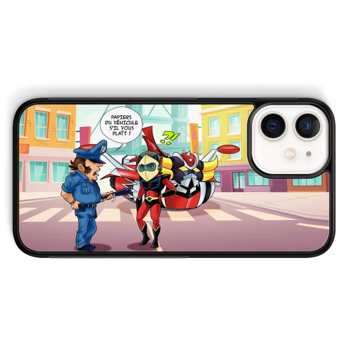Coque pour téléphone portable iPhone 12 Mini (5.4) Parodie Goldorak Papiers du véhicule s'il vous plaît ! - Actarus