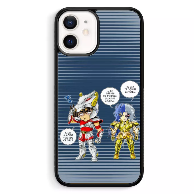 Coque pour téléphone portable iPhone 12 Mini (5.4) Parodie Saint Seiya Une histoire de dingue... - Seiya de Pégase, Saga chevalier d'or des Gémeaux