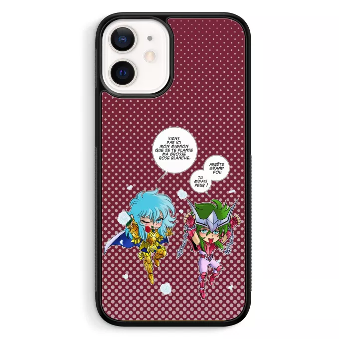 Coque pour téléphone portable iPhone 12 Mini (5.4) Parodie Saint Seiya Attends que je t'attrape !! - Shun d'Andromède, Aphrodite chevalier d'or des Poissons
