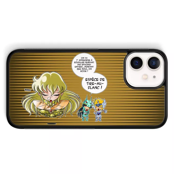 Coque pour téléphone portable iPhone 12 Mini (5.4) Parodie Saint Seiya La technique interdite: le Roupillon du Lotus !! - Shiryu du Dragon, Hyoga du Cygne, Shaka