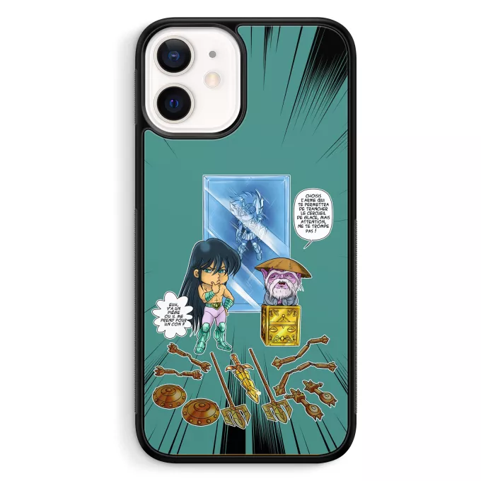Coque pour téléphone portable iPhone 12 Mini (5.4) Parodie Saint Seiya Un choix très difficile... - Shiryu du Dragon, Dohko chevalier d'or de la Balance