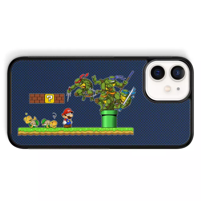 Estojo iPhone 12 Mini (5.4) Paródia Super Mario Donatello, Michelangelo, Leonardo, Raphael e Super Mario