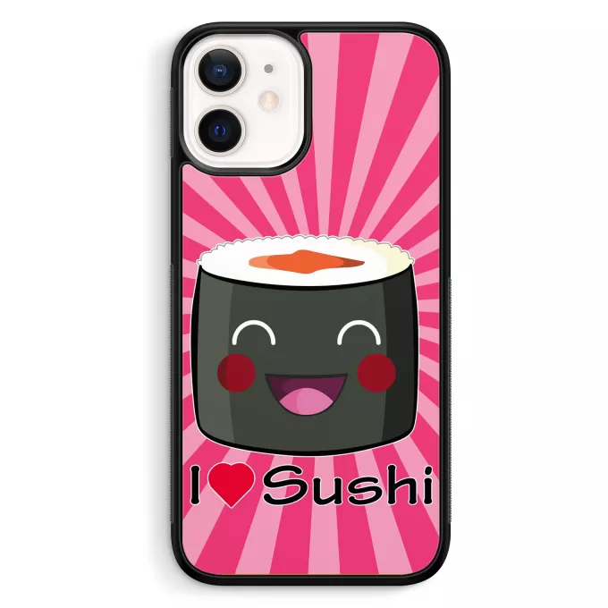 Coque pour téléphone portable iPhone 12 Mini (5.4) Parodie Japon Culture I Love Sushi !