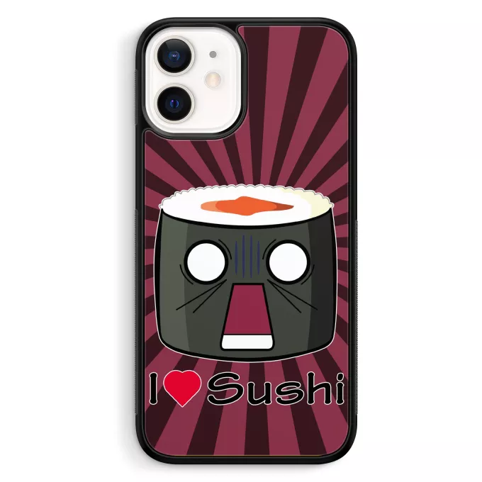 Coque pour téléphone portable iPhone 12 Mini (5.4) Parodie Japon Culture I Love Sushi ! NOOOO !!