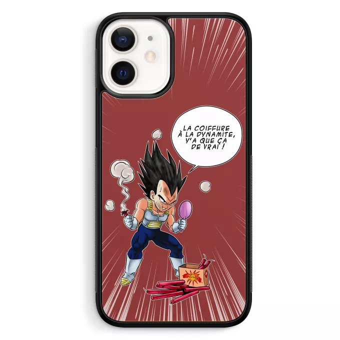 Coque pour téléphone portable iPhone 12 Mini (5.4) Parodie Dragon Ball Z - DBZ Astuce pour se coiffer le matin ! - Végéta