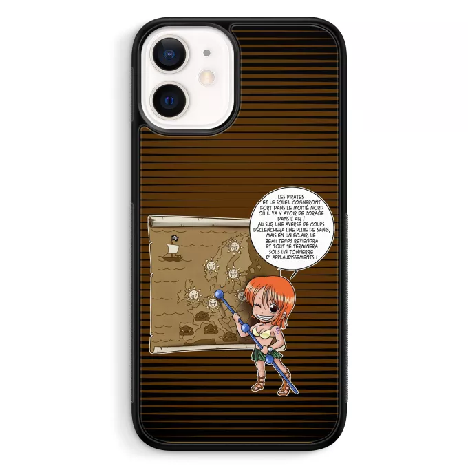 Coque pour téléphone portable iPhone 12 Mini (5.4) Parodie One Piece Les prévisions de Météo Pirate pour le prochain épisode ! - Nami