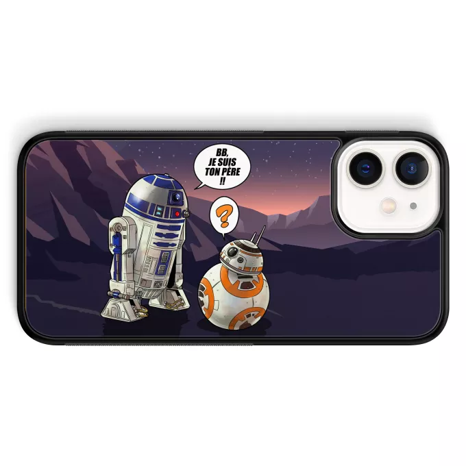 Coque pour téléphone portable iPhone 12 Mini (5.4) Parodie Star Wars BB, je suis ton père !! - BB-8, R2-D2