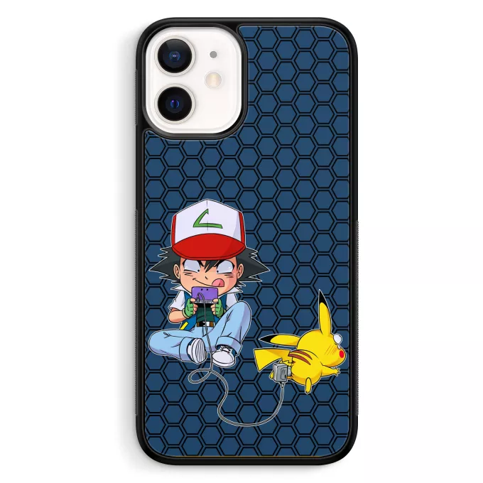 Funda para iPhone 12 Mini (5.4) Parodia Pokémon Pikachu y Ash de Pokemon