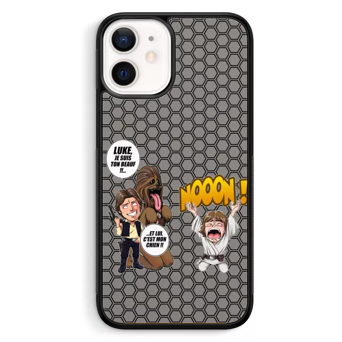 Coque pour téléphone portable iPhone 12 Mini (5.4) Parodie Star Wars Luke Life Episode III : Un beauf carrément beauf :) - Luke Skywalker, Chewbacca, Han Solo