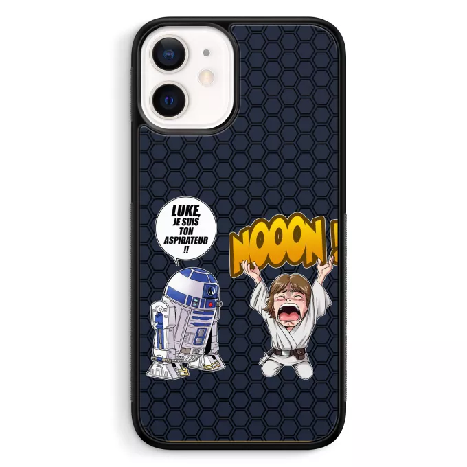 Coque pour téléphone portable iPhone 12 Mini (5.4) Parodie Star Wars Luke Life Episode V : un robot...ménager !! - Luke Skywalker, R2-D2