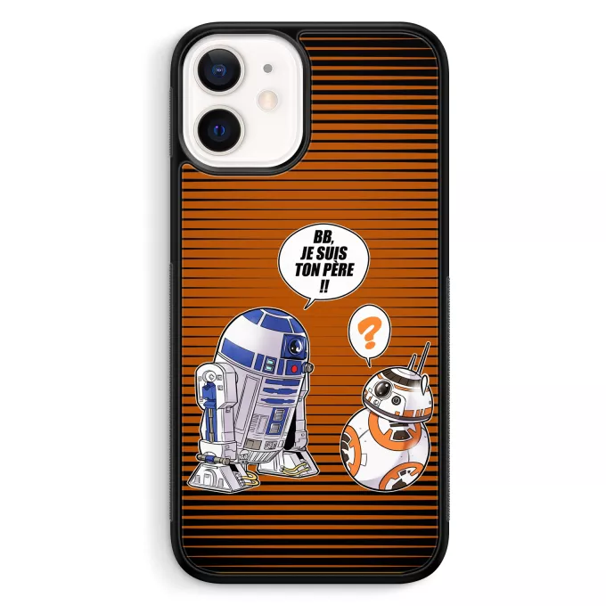 Coque pour téléphone portable iPhone 12 Mini (5.4) Parodie Star Wars BB, je suis ton père (SD Edition) - R2-D2, BB-8