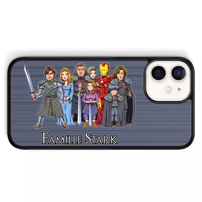 Coque pour téléphone portable iPhone 12 Mini (5.4) Parodie Iron Man La Famille Stark au complet ! - Eddard, Catelyn, Robb, Sansa, Arya, Brian, Rickon, Tony Stark