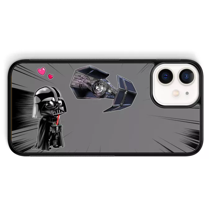 Fodral för iPhone 12 Mini (5.4) Parodi Stjärnornas krig Tecknad SD Darth Vader och TIE Fighter Mini Drone