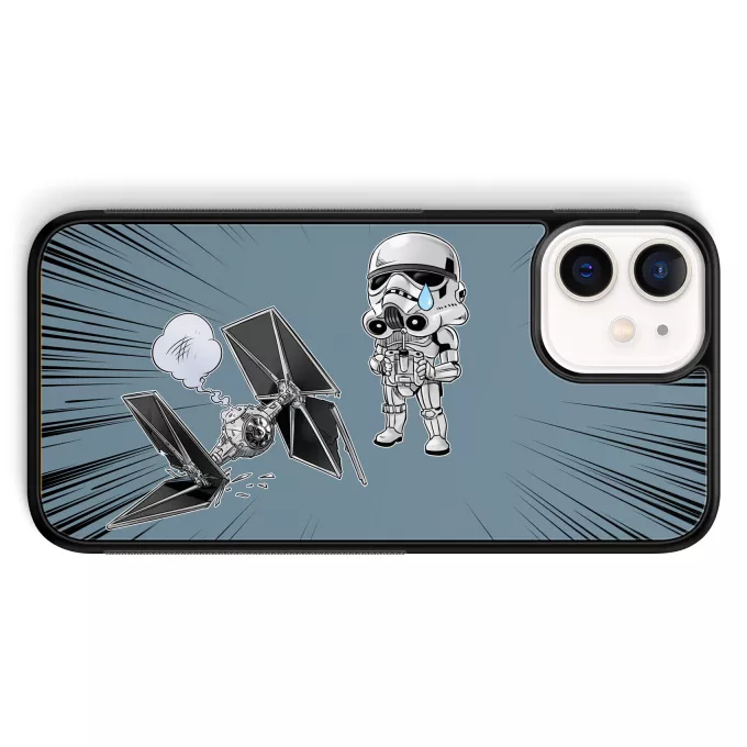 Funda para iPhone 12 Mini (5.4) Parodia Star Wars Caricatura SD de Stormtrooper y su TIE Fighter Mini Drone