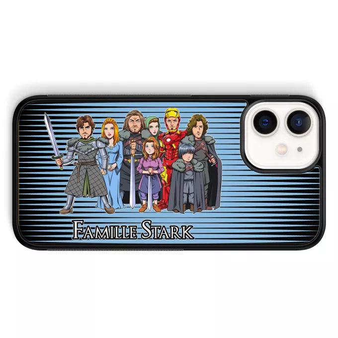 Coque pour téléphone portable iPhone 12 Mini (5.4) Parodie Game of Thrones The Stark Family (Avec Robert Downey Jr dans le rôle de Tony) - Eddard, Catelyn, Robb, Sansa, Arya, Brian, Rickon, Tony Stark (Robert Downey Jr dans le rôle de Tony)