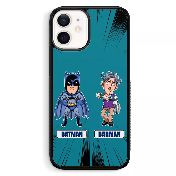 Coque pour téléphone portable iPhone 12 Mini (5.4) Parodie Batman Les 2 Super-Héros de la Nuit !! - Barman