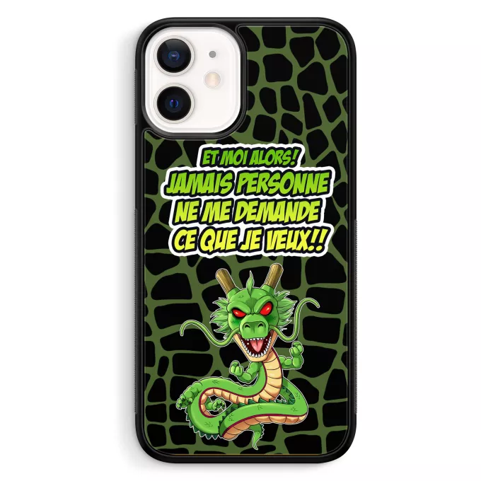 Coque pour téléphone portable iPhone 12 Mini (5.4) Parodie Dragon Ball Z - DBZ Jamais personne me demande ce que je veux - Shenron