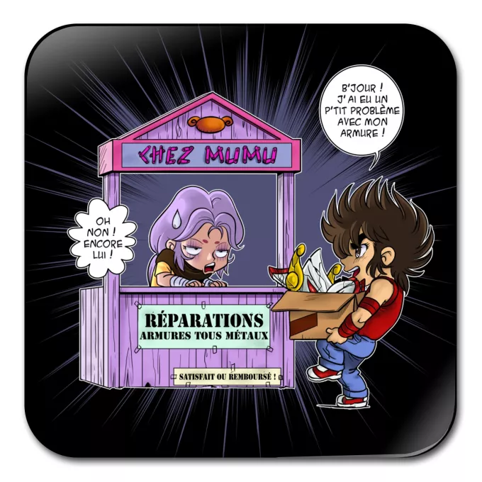 Sous-Bock Parodie Saint Seiya Réparations Tous Métaux ! - Seiya du Pégase, Mû du bélier