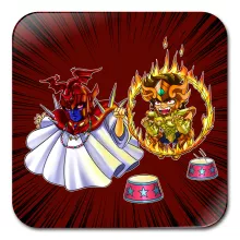Pegasus Seiya Untersetzer “Pegasus Seiya, Aiolia des Löwen und der Pope” – Parodie auf Saint Seiya