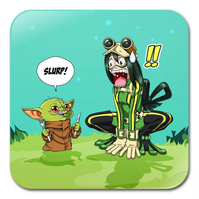 Underlägg Parodi Stjärnornas krig Tsuyu Asui aka Froppy och Grogu aka Baby Yoda
