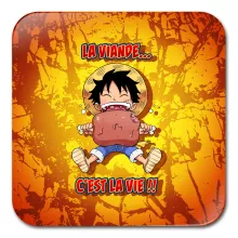 Sous-Verre en bois Luffy « La Viande... C'est la vie ! » – Parodie One Piece