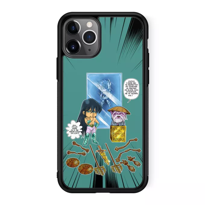 Coque pour téléphone portable iPhone 11 Pro Parodie Saint Seiya Un choix très difficile... - Shiryu du Dragon, Dohko chevalier d'or de la Balance
