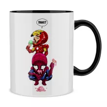 Iron Man Parodic Mug with Black handle and Black interior - Spider-Man, Peter Parker, Iron Man and Tony Stark (Funny Iron Man Parody - High Quality Mug - Ref : 1284)