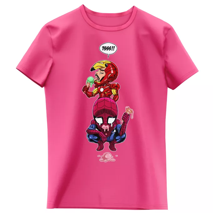 Flickor barnens T-shirts Parodi Iron Man - Järnmannen Spider-Man och Iron Man - Spider-Man aka Peter Parker, Iron Man aka Tony Stark