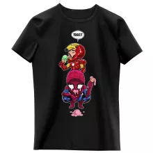 Iron Man - Järnmannen parodi Svart T-shirt för Flickor barnens - Spider-Man aka Peter Parker och Iron Man aka Tony Stark (Högklassig T-shirt - Tryckt i Frankrike - Ref : 1284)