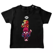 Iron Man - Järnmannen parodi Svart T-shirt för Baby - Spider-Man aka Peter Parker och Iron Man aka Tony Stark (Högklassig T-shirt - Tryckt i Frankrike - Ref : 1284)