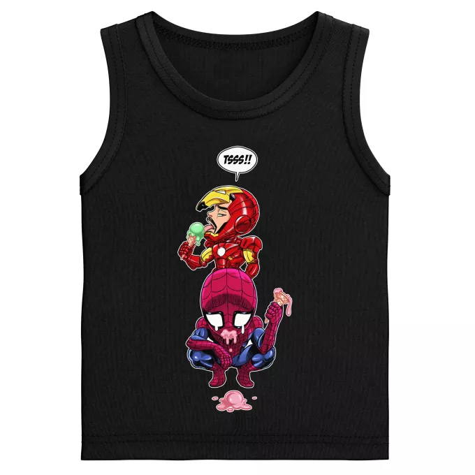 Linnen för barn Parodi Iron Man - Järnmannen Spider-Man och Iron Man - Spider-Man aka Peter Parker, Iron Man aka Tony Stark