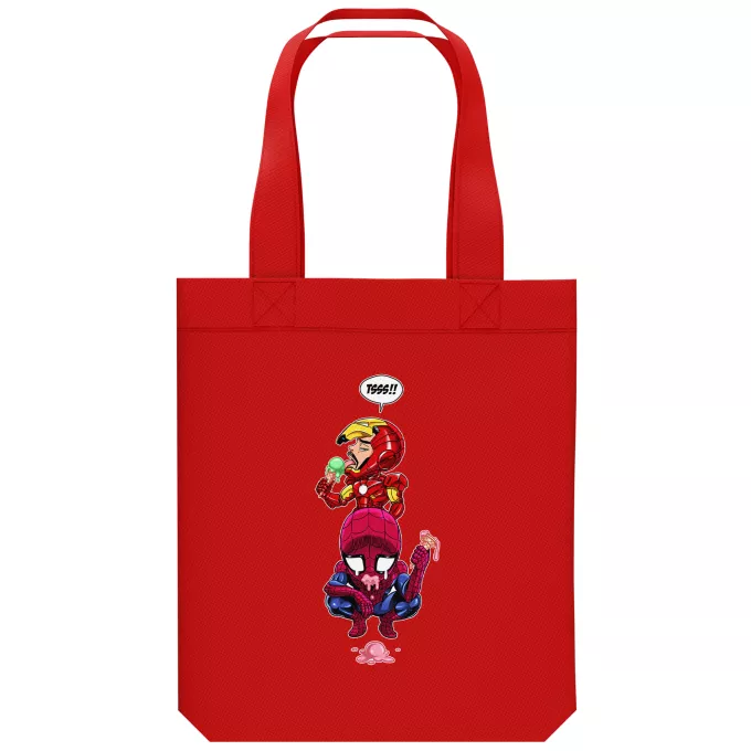 Bolsa (Tote Bag) de algodón orgánico Parodia Iron Man Spider-Man y Iron Man - Spider-Man aka Peter Parker, Iron Man aka Tony Stark